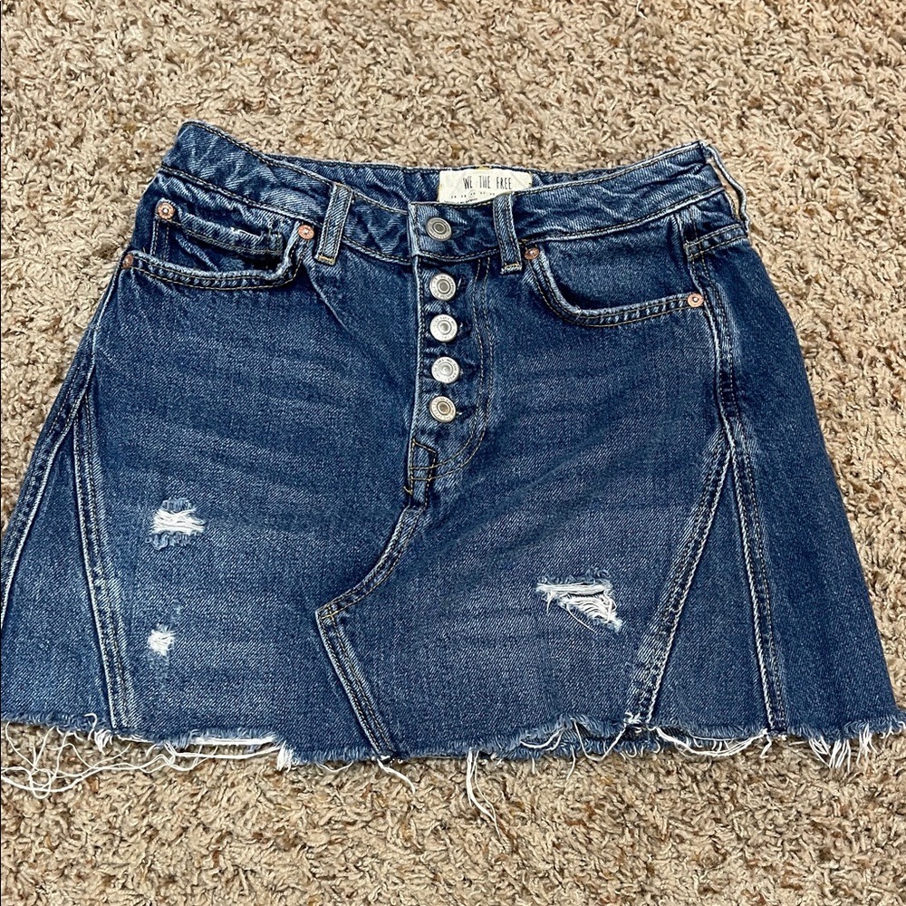 We The Free Blue Distressed A-Line Skirt
